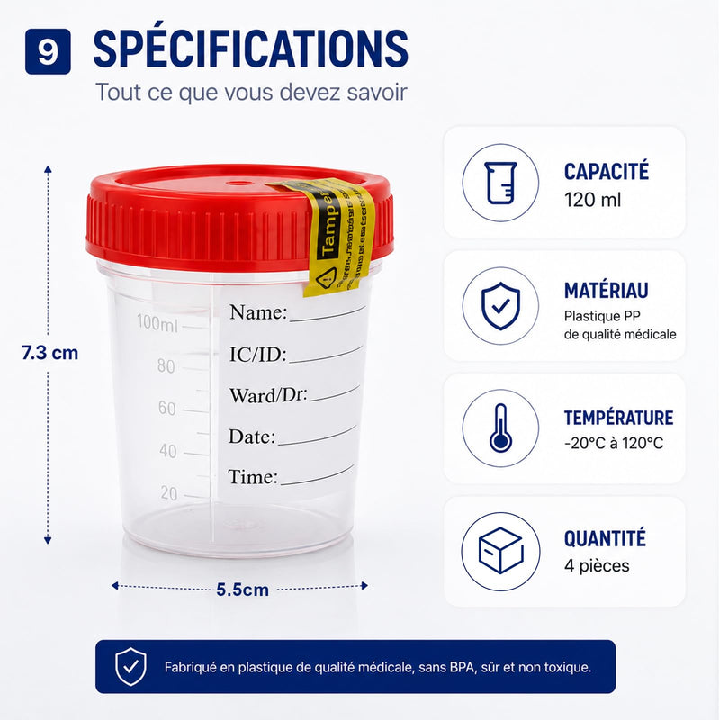 LATRAT 4 Sterile Urine Containers 120ml Liquid Container for Testing Safe Collection of Saddles Urine Bottle Urine Container with Screw Lid Sample Bottle