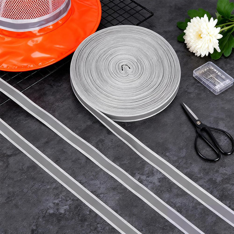 BENECREAT 5/8inch x 164Ft Reflective Tape Strip, Light Grey High Visibility Reflective Tape, DIY Warning Safety Fabric Webbing for Cycling Clothes Backpacks