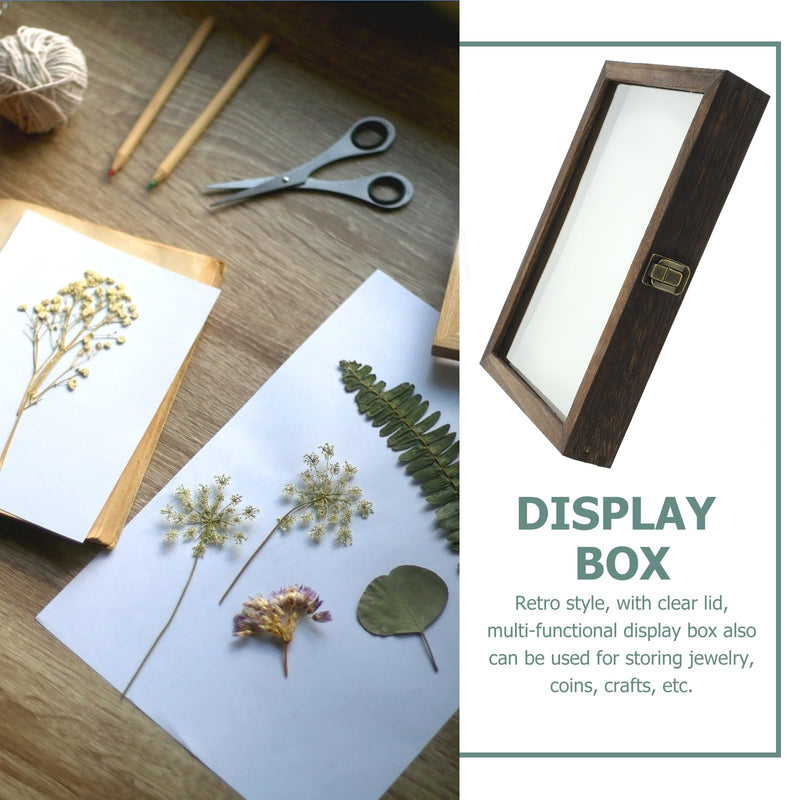 [Australia - AusPower] - Cabilock Display Case Wooden Collection Box with Clear Glass Top Shadow Box Specimen Storage Box for Home 