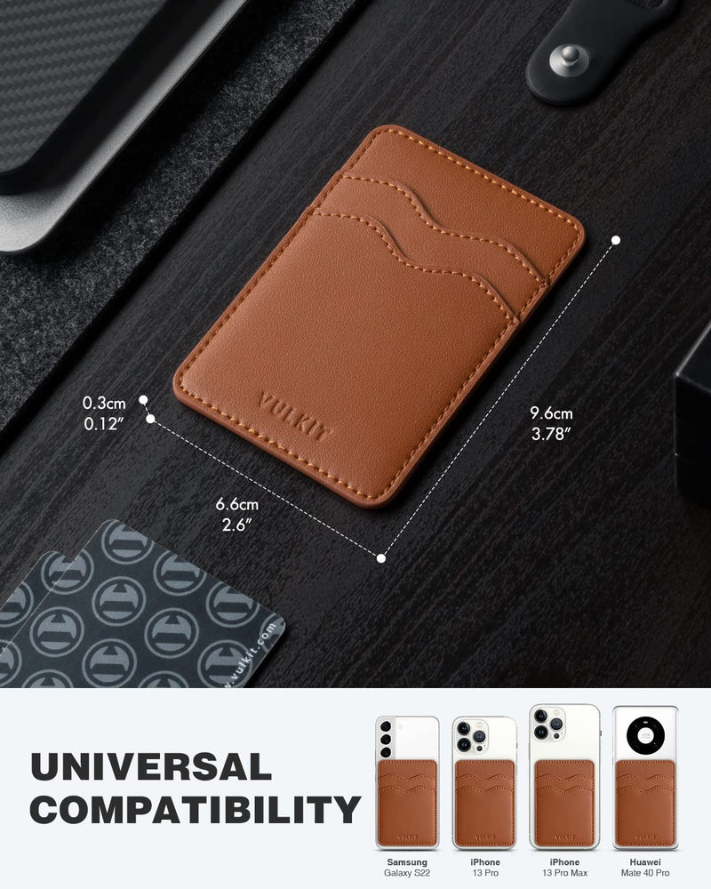 [Australia - AusPower] - VULKIT Phone Card Holder Slim Leather Adhesive Pocket RFID Blocking Credit Card Sleeves Sticker for Back of Smartphone(Brown) Brown 