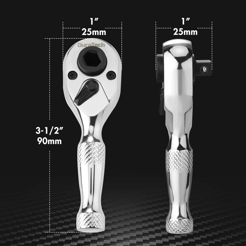 [Australia - AusPower] - DURATECH 1/4-Inch Stubby Ratchet Wrench, Socket&Bit Driver, 72-Tooth, Chrome Alloy Made, Chrome Plated Finish 1/4" Dual Head Ratchet 