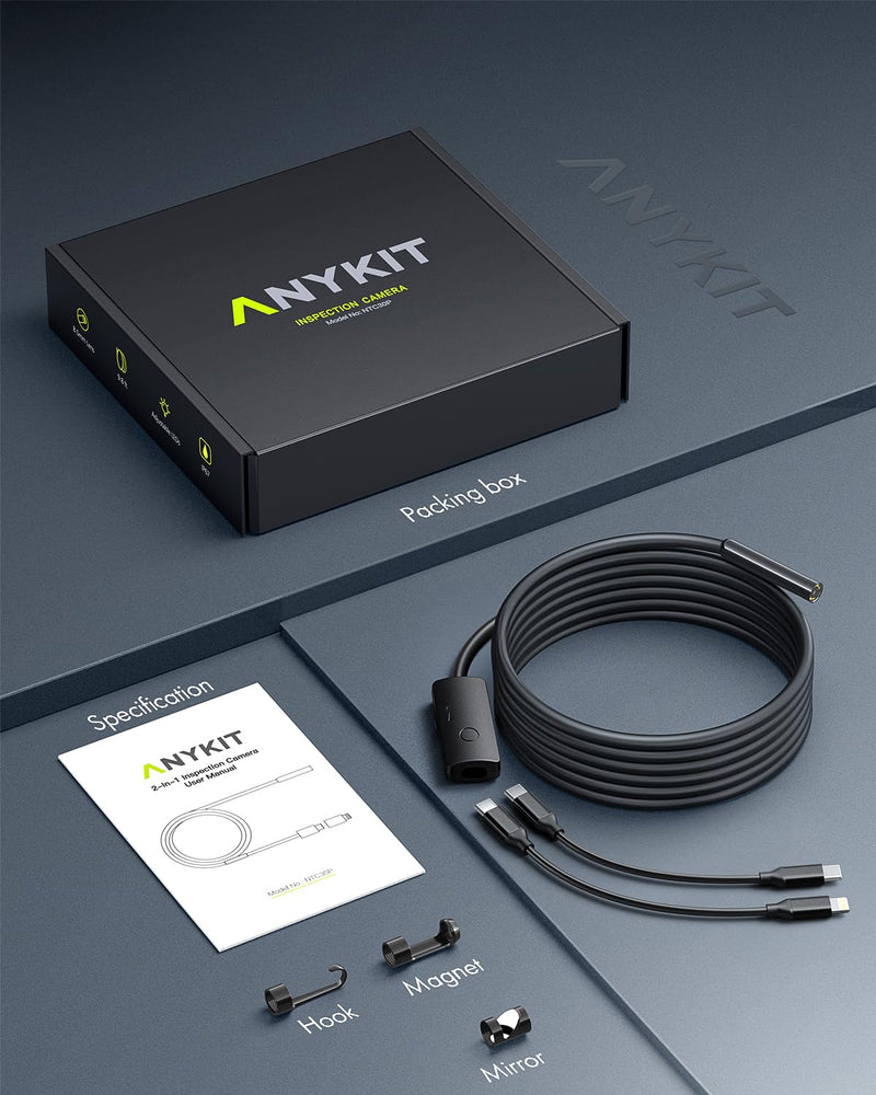 [Australia - AusPower] - Anykit USB Endoscope Camera with 8 Adjustable LED Lights, Semi-Rigid Broscope Snake Camera, IP67 Waterproof Inspection Cam Compatible with iPhone and Android Devices (16.5 ft) 16.5FT 