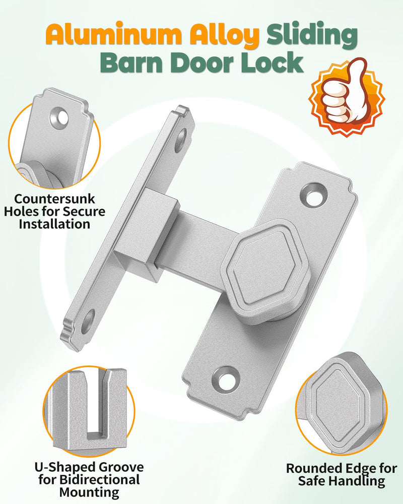 90 Degree Flip Barn Door Lock, Small Right Angle Lock Latch, Sliding Door Latches for Cabinets, Bathroom, Barn, Shed, Garden, Window - Safety & Privacy Hardware (Silver-4PCS) Silver-4PCS