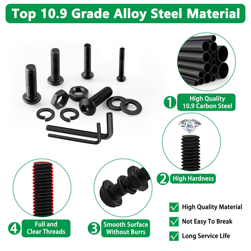 [Australia - AusPower] - 860PCS Metric Screw Assortment Kit, M2 M3 M4 M5 Machine Screws with Lock & Flat Washers, 10.9 Grade Alloy Steel, Metric Hex Button Head Cap Nuts and Bolts Assortment Kit with 4 Wrenches 860PCS Hex Button Head 