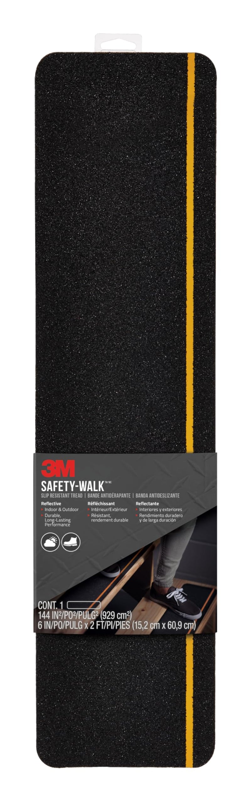 3M Safety-Walk Slip Resistant Reflective Tread, 6 in x 2 ft, Anti Slip, Adhere Without Wrinkling, Curling, Tearing or Lifting, Self-Adhesive Backing, Quick & Easy Application, 1 Pack (600BY-T6X24)