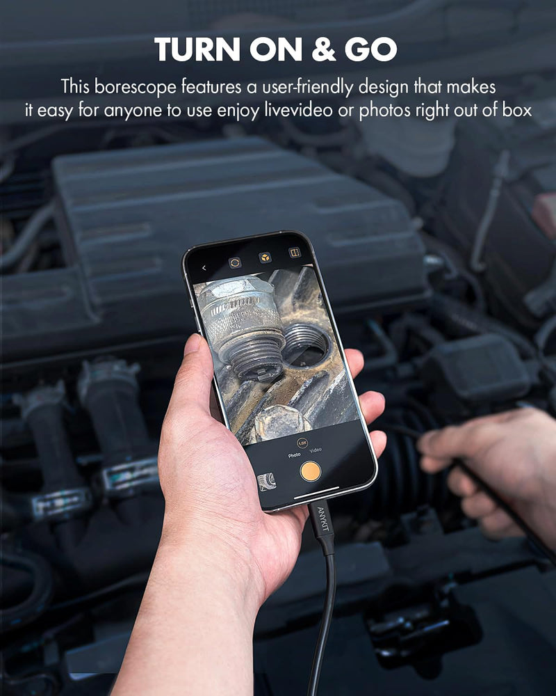 Anykit Type-C Endoscope Camera with Light, 1080P HD Borescope with 8 Adjustable LED Lights, Inspection Camera with Semi-Rigid Cable, IP67 Waterproof Home Use Snake Cam for Phone & Tablet (16.5ft) 16.5ft