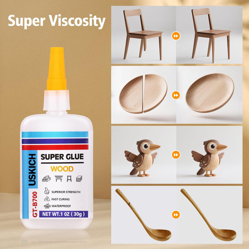 [Australia - AusPower] - Super Glue for Woodwork with Anti Clog Cap. 6 x 1 fl oz,CA Glue - Clear Adhesive Cyanoacrylate Glue for Furniture, Garden, Crafts, DIY, Metal to Wood, Quick Dry Wood-Glue 