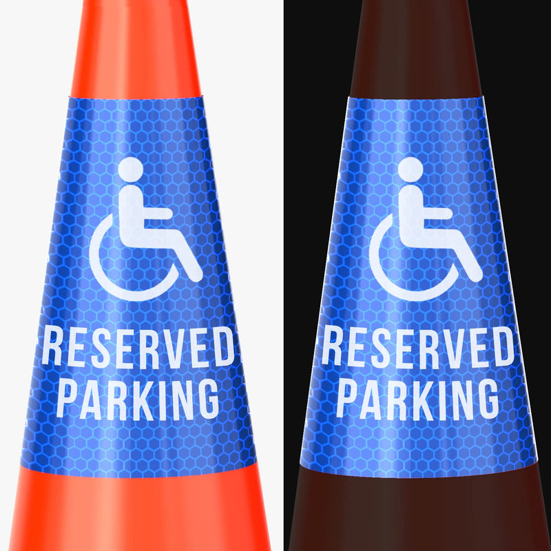 [Australia - AusPower] - BATTIFE 4 Pack "Reserved Parking" Bright Reflective Collars, Cone Message Stickers for Traffic Safety Cones, 360° High Visible Signs for Driveway Road Outdoor Use (Blue) Reserved Parking--Blue 