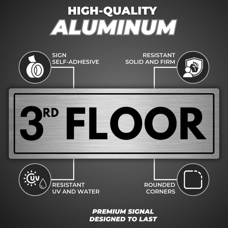 Adhesive 3rd Floor Sign - 3 x 9 inch - Aluminum Floor Level Signage - Third Floor Sign - 3M Self-Adhesive - Building Wayfinding Sign - (3rd Floor)