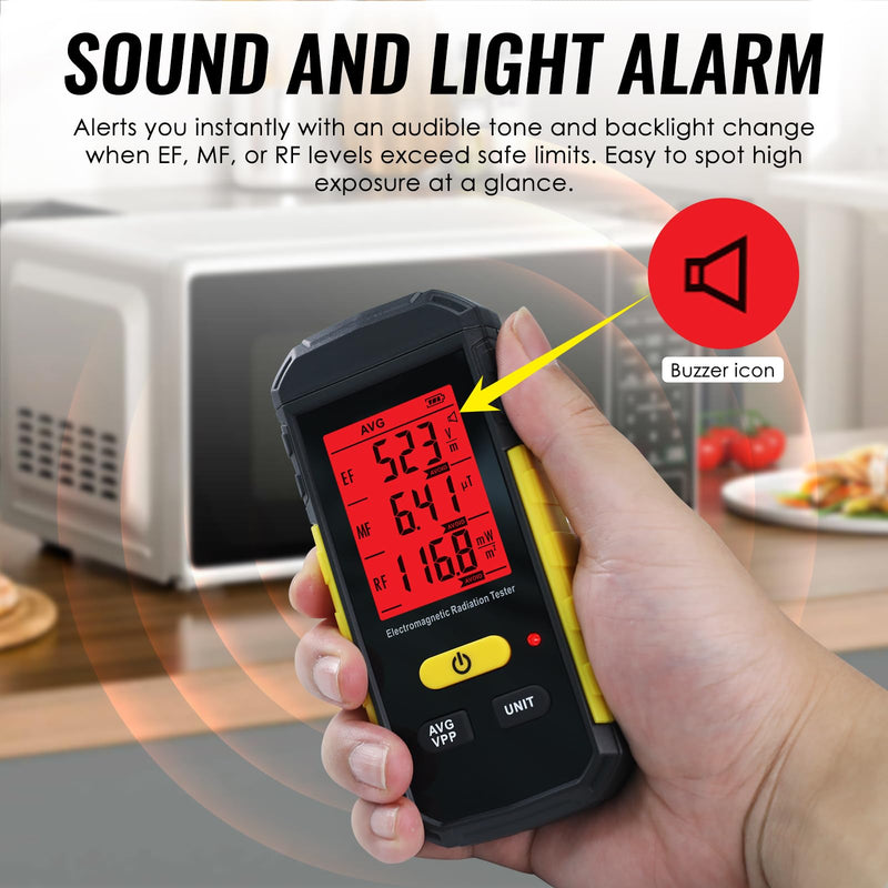 [Australia - AusPower] - 3-in-1 EMF Detector, EMF/RF Radiation Meter Electromagnetic & Radiofrequency for EF, RF, MF with Field Tester Data Hold, 3-Color Sound Light Alarm, EMF Reader Home & Industrial EMF Safety Meter Advanced 3-in-1 EMF Meter 