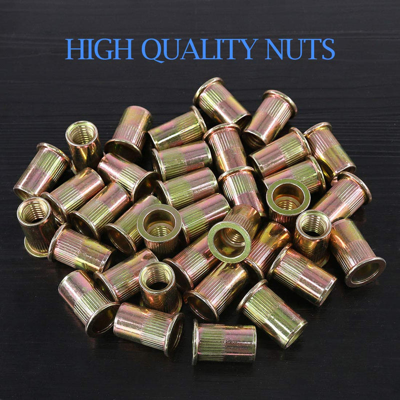 Glarks 50Pcs 1/2"-13UNC Zinc Plated Carbon Steel Rivet Nut Flat Head Rivnut Threaded Insert Nuts Set (1/2"-13UNC)