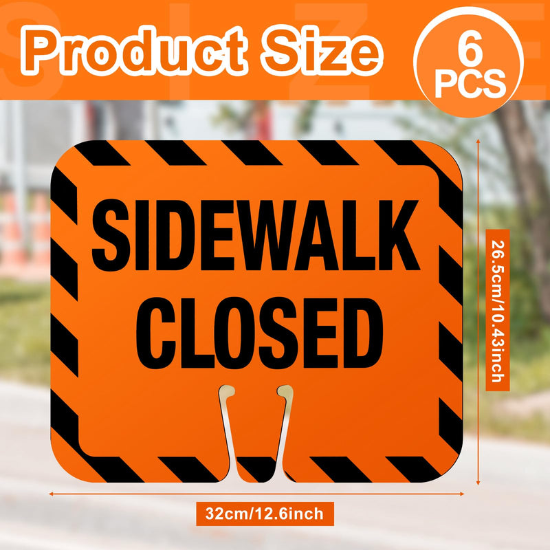 Copkim 6 Pcs Plastic Sidewalk Closed Sign Bulk for Traffic Cones Top Road Warning Signs 10.4" Height x 12.6" Width x 0.05" Thickness for Outdoor Barricade Construction Caution