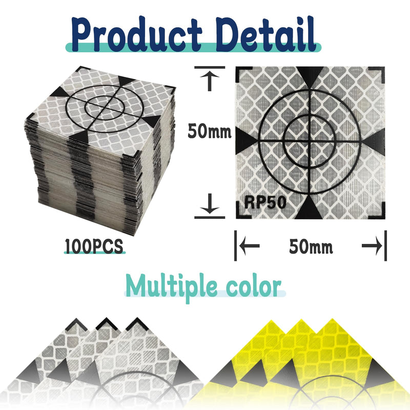 SameYa 100PCS 50MM Paste Up Reflector,White Reflector Targets for Total Stations,Waterproof Survey Target Mark 50 MM