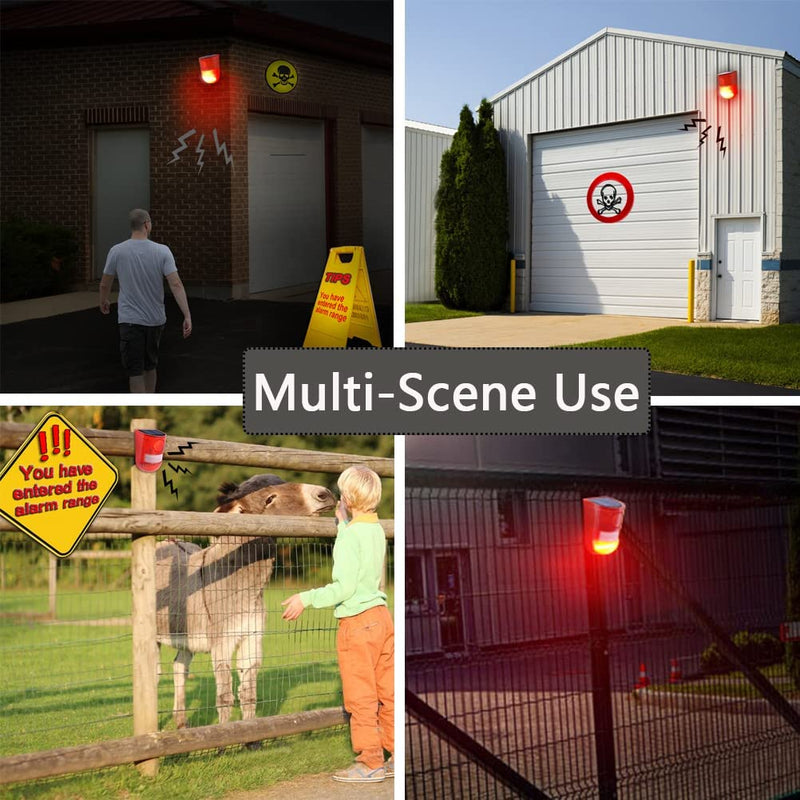 [Australia - AusPower] - 2 Solar with Sound Strobe Light, Wall Mounted Outdoor Motion Red Sensor Alarm, 4 Modes of Motion Sensor, Alarm 129dB for Home Fence Farm Yard Garage Barn 