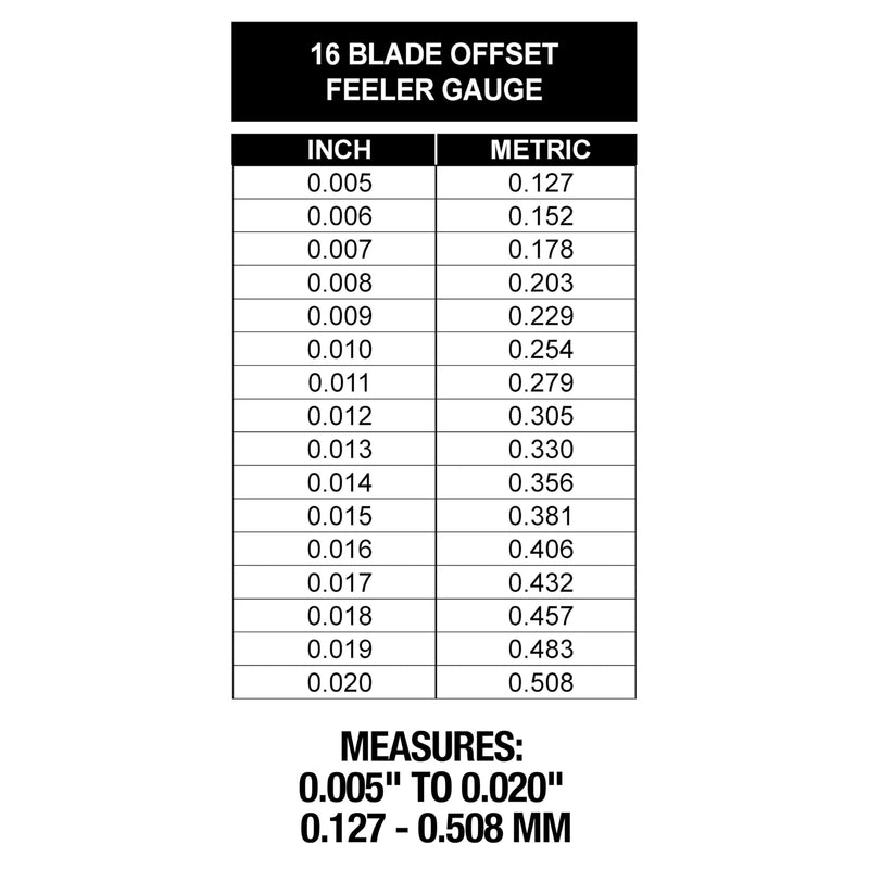 [Australia - AusPower] - OEMTOOLS 25349 Offset Feeler Gauge with 16 Blades | Automotive Repair, Machining, and Woodworking Tool for Exactly Measuring the Gaps Between Two Parts | Rust Resistant 16 piece metric and SAE 