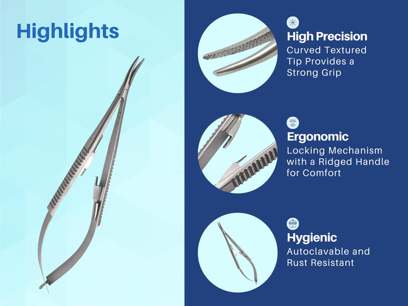 [Australia - AusPower] - 3 pcs Castroviejo Needle Holder 5.5 inches Curved with Lock | Dental Medical Ortho Surgical Needle Holder Locking | Veterinary Suture Restorative | Orthodontic Pliers Instruments by Wise Linkers 