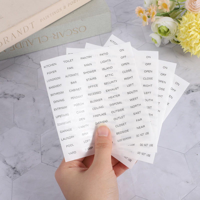 650 PCS Light Switch Labels, Clear Transparent with Text Light Switch Sticker Set for Home and Office Organization, with Tweezers