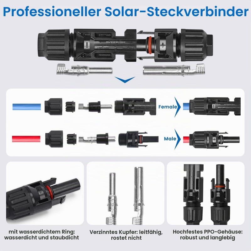 24 Pairs Solar Plug Set, Solar Panel Plug for 2.5/4/6 mm² Solar Cable, Solar System, Solar Module, Photovoltaic Connector IP67 with Wrench