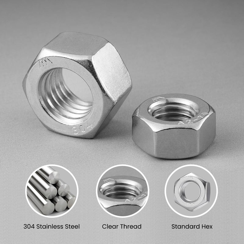 [Australia - AusPower] - 20 Pack 3/8-16 Hex Nuts, Stainless Steel 304 (18-8) Hex Nut, 3/8 Nut Standard Inch Coarse Thread Hex Machine Screw Nuts Silver 20 