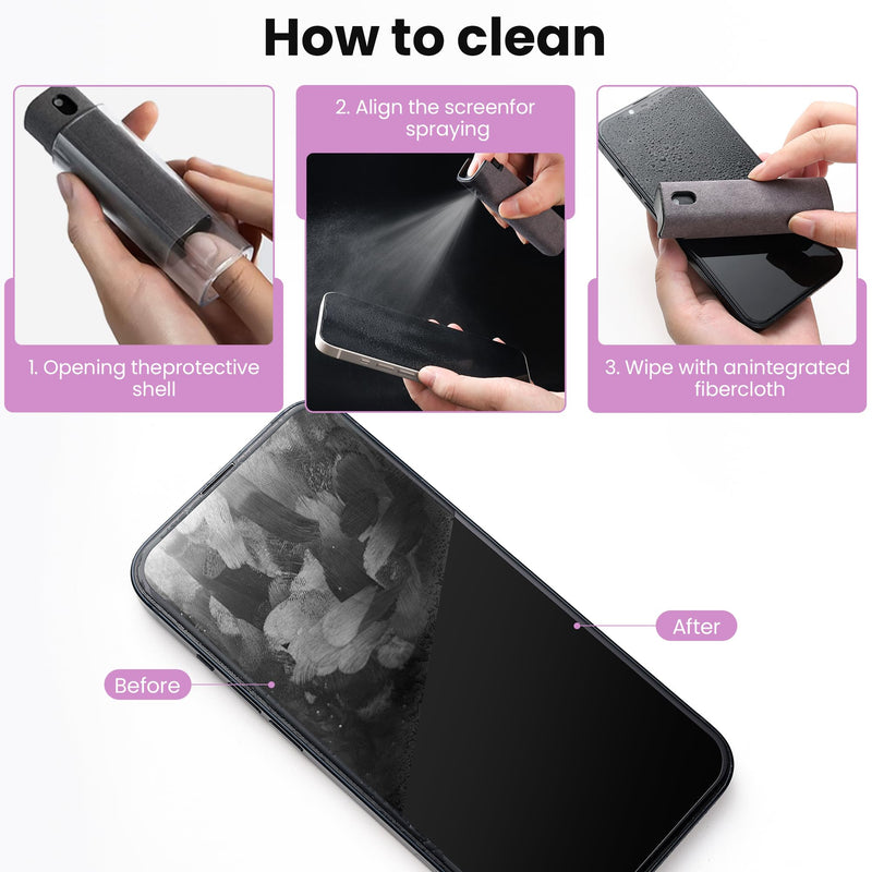 [Australia - AusPower] - 2 Pcs Screen Cleaner Kit, 3-in-1 Touchscreen Mist Cleaner Spray Bottle Tool & Microfiber Cloth for Phone/Laptop/Tablet/TV/Monitor/Car Screens(Pink+Grey) 2 Pcs-Pink+Grey 