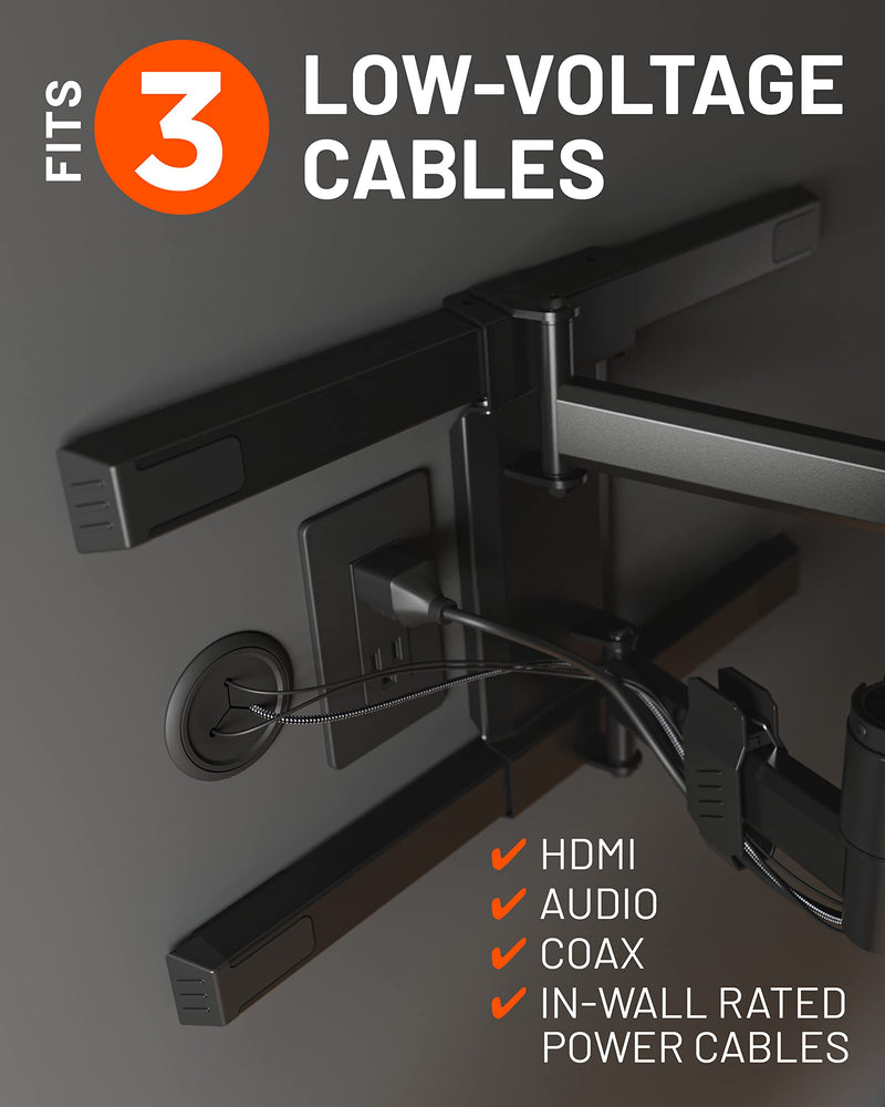 ECHOGEAR TV Cord Hider - 2.5" Mini in Wall Cable Management Kit Cord Concealer for Wall Mounted TVs - Easy 3-Step Install w/Locking Winged Grommets for Secure Fit - Black