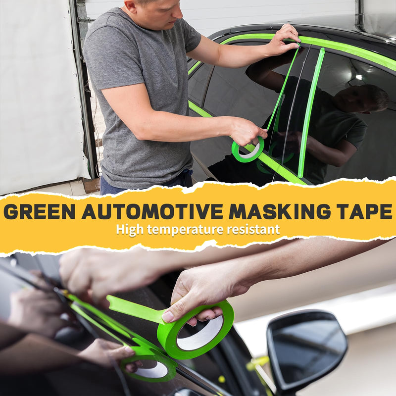 Hsxfl Painters Tape for Car, Green Masking Tape No Residue Heat Resistant Multi Surface for Walls Painting Automotive Paint Booth DIY Labeling Art General Purpose, 0.7 Inch x 60 Yards, 6 Rolls 0.7in-6rolls