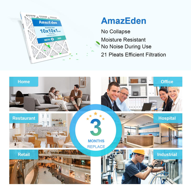[Australia - AusPower] - 10x10x1 AC Air Filter MERV 8 (6-Pack) MPR 600 FPR 5 HVAC Furnace Pleated Filters Dust Defense Air Filters Replacement (Exact Dimensions: 9.81x9.81x0.81 Inches) 6-PACK 10x10x1 