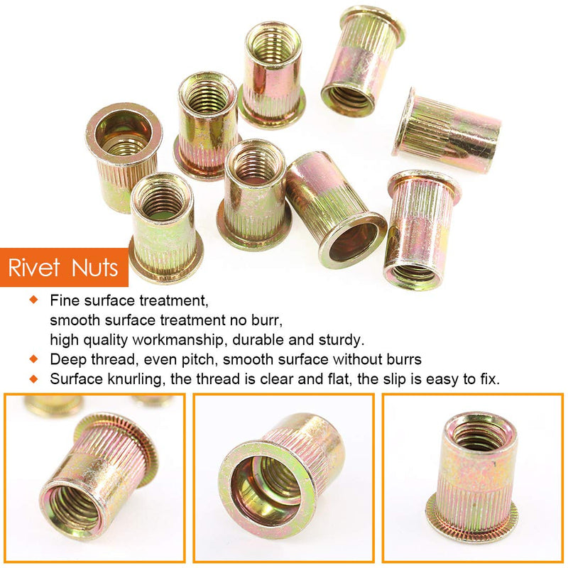 [Australia - AusPower] - 50-Pcs 1/2''-13UNC Mixed Zinc Plated Carbon Steel Rivet Nut Flat Head Insert Nutsert Assortment Kit 