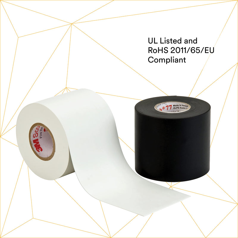 3M Scotch Fire-Retardant Electric Arc Proofing Tape 77, 3 in x 20 ft, Black, 1 Roll, UL Listed and RoHS 2011/65/EU Compliant 3" x 20'