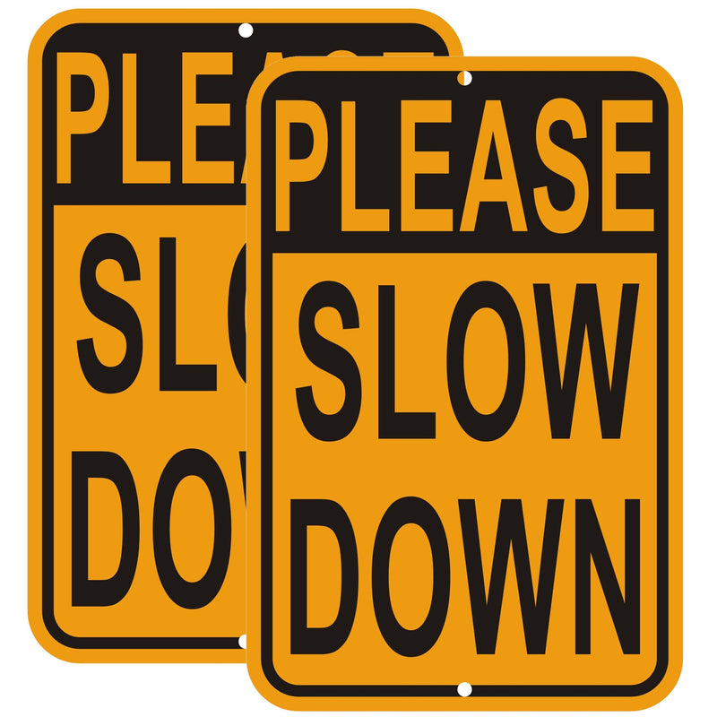 2-Pack Please Slow Down Signs, 18x12 Inches, Reflective Aluminum, Warning Traffic Sign Yellow 2Pack- 18"x12" Please Slow Down Sign