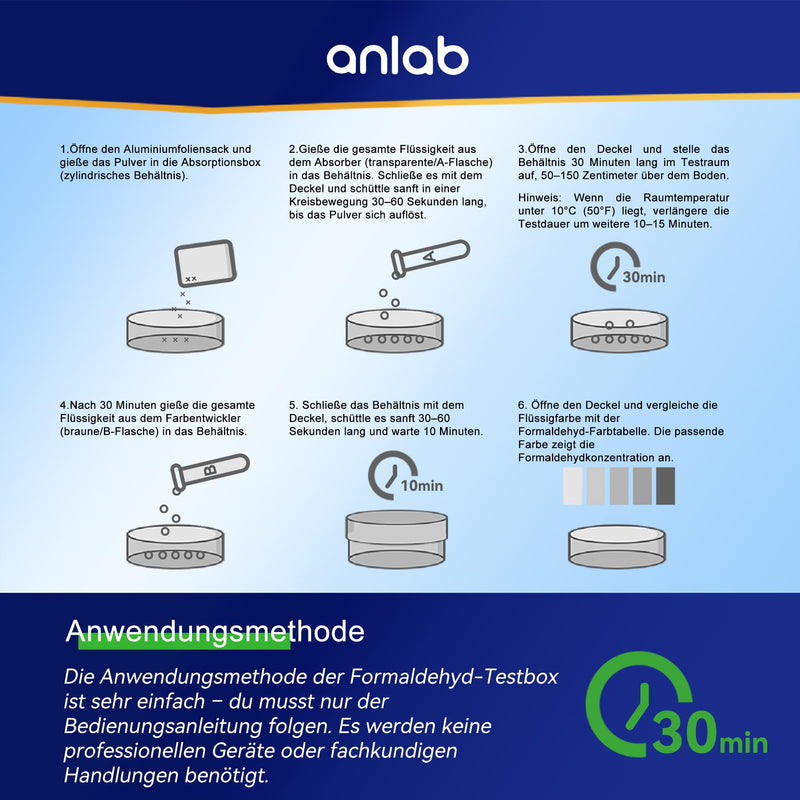 anlab™ Air Formaldehyde (HCHO) DIY Test Kit - Used for Air Quality Testing, Detector Used for Home, Residential, Business, Hotel, Hospital, School, Furniture, Auto (Pack of 3)