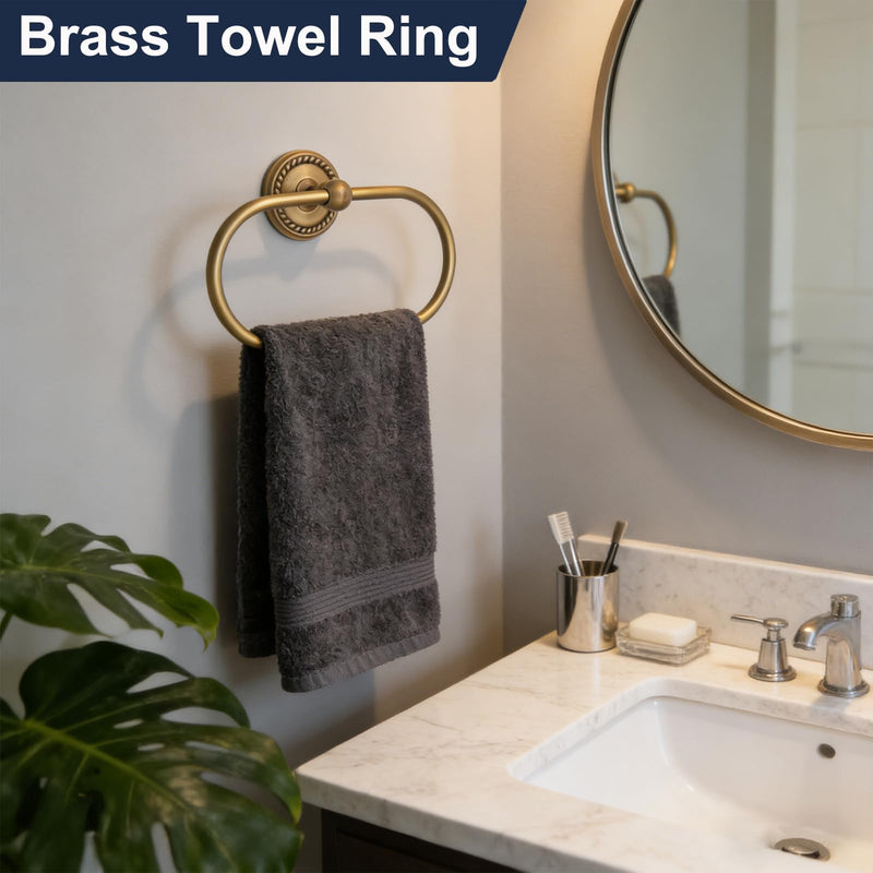 Oval Towel Ring, Antique Brass Towel Holder for Bathroom Wall Mounted | Vintage Gold Hand Towel Ring, Fashion Towel Rack Hanger for Washroom, Kitchen, Washbasin, Entryway