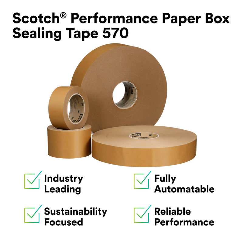 3M Scotch Performance Paper Box Sealing Tape 570, 1.9" x 55 yd (48 mm x 50 m), 1 Roll, Brown, Recycle-Compatible, Great for Packaging, Shipping, and Moving 1.8" x 55 yd Single Roll