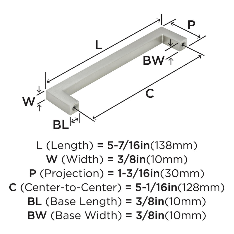 [Australia - AusPower] - Amerock | Cabinet Pull | Satin Nickel | 5-1/16 inch (128 mm) Center to Center | Monument | 1 Pack | Drawer Pull | Drawer Handle | Cabinet Hardware 5-1/16 in (128mm) Center-to-Center 
