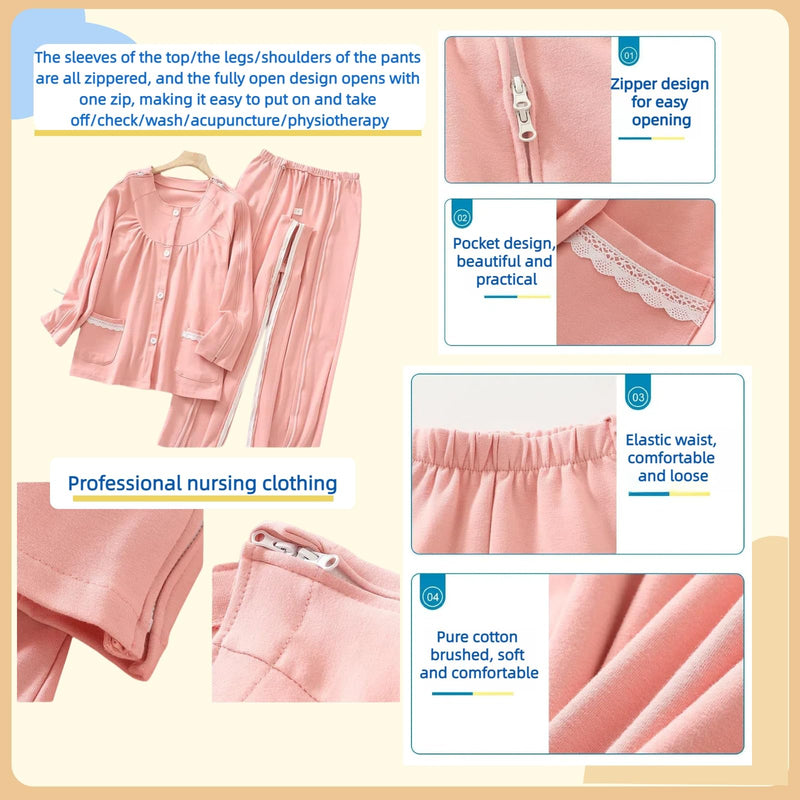 [Australia - AusPower] - Bedridden Patient Clothing,Tear Away Suit, Fully Open Adaptive Chemo Clothing,Four Seasons Pink-women Medium 