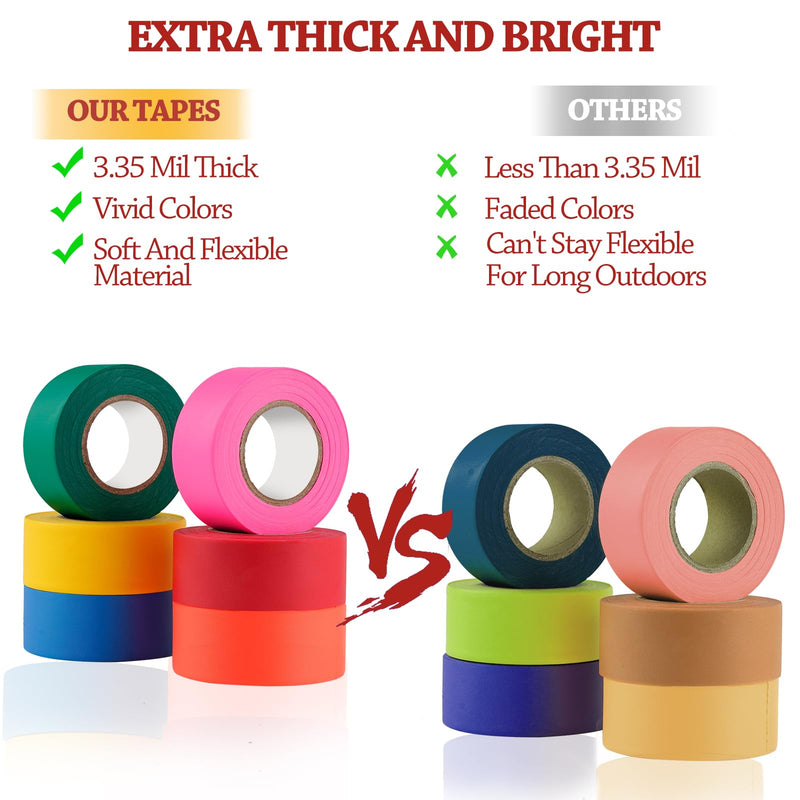 GEYYANG Yellow Flagging Tape,3.35 Mil Thick,1-3/16" x 98ft, 6 Rolls - NO Adhesive Plastic Ribbon Neon Marking Tape for Tree Marking, Hunting, Boundaries Hazardous Areas,Trail Marking, Barricade Tape 1.18in X 98ft