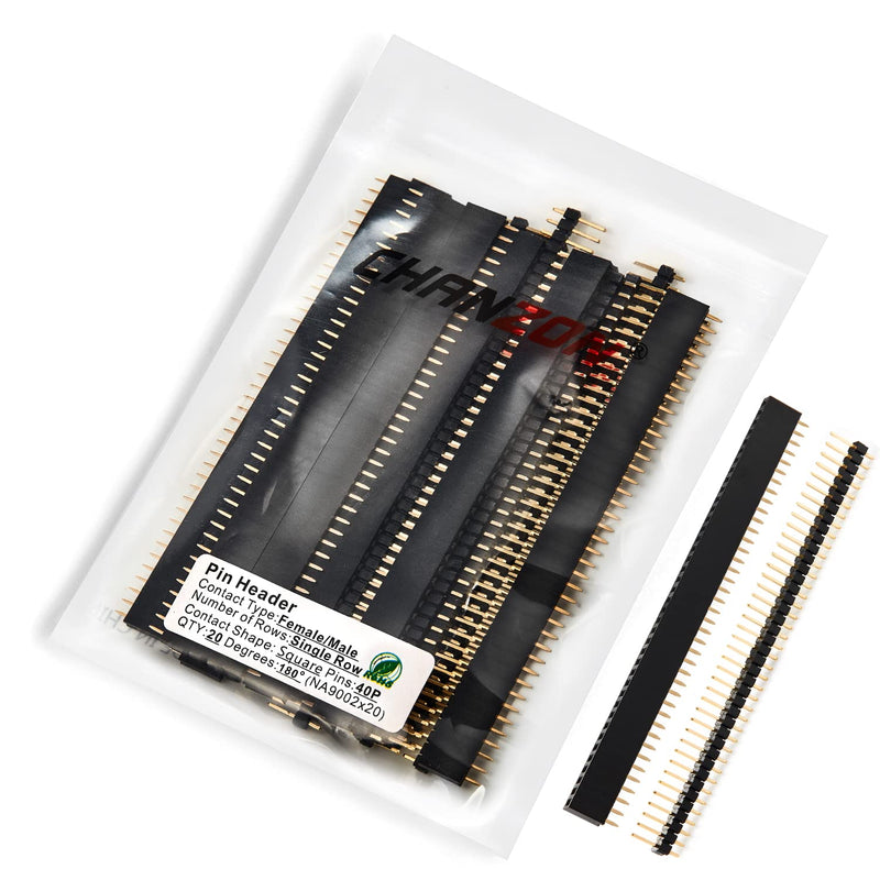 [Australia - AusPower] - Chanzon Header Strip for Arduino GPIO 40-pin x 20pcs Female/Male Pins Straight Single Row Square Pitch 2.54mm Breakaway PCB Connector Kit Gold Plated (1) Standard (01) Male+Female 40pin 20pcs 