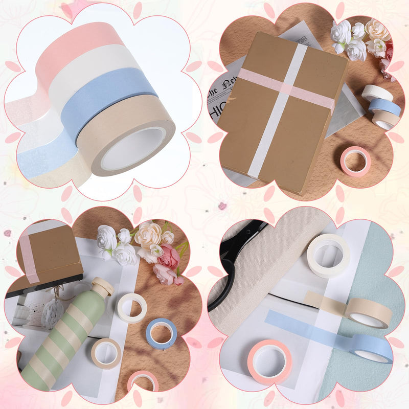 4 Rolls White Pink Washi Tape Blue Decorative Tape Solid Washi Tapes 0.6" x 32ft/Roll Self-Adhesive Decorative Tapes Beige Sticky Masking Tapee for Journals Scrapbooks Planner DIY Caft Gift