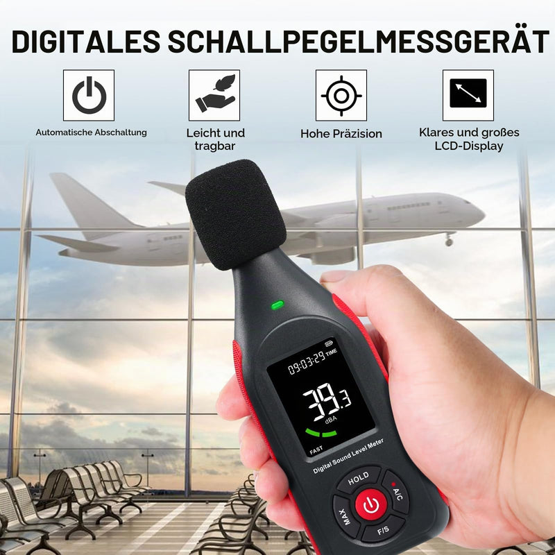 GAIN EXPRESS Decibel Meter, Decibel Meter with Data Logger, Sound Level Meter with 30-130dB Measurement, 31,000 Datasets, 3-Colour Light Alarm, Rechargeable dB Meter for Home, Classroom Lcd Screen Display