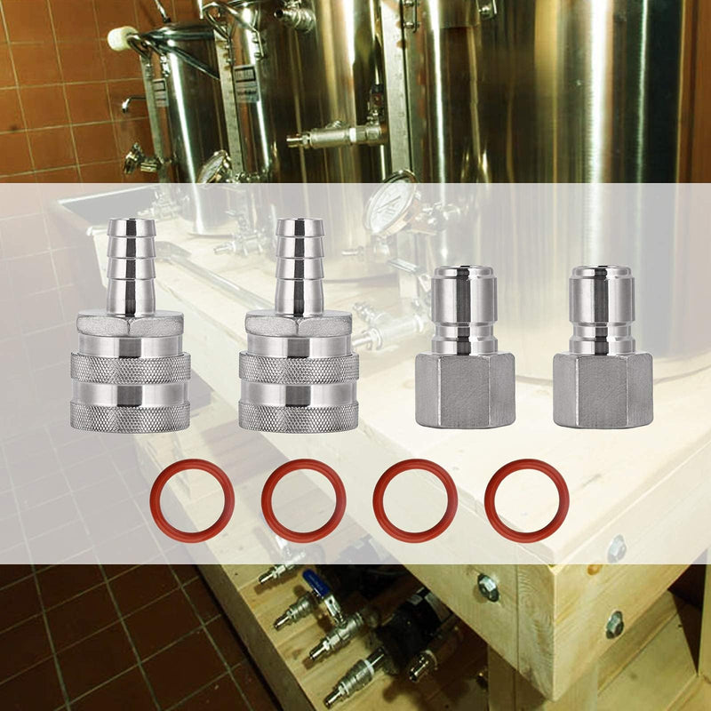 [Australia - AusPower] - FERRODAY Stainless Steel Quick Disconnect Set 1/2 NPT Female Disconnect 1/2" Barb Brewing Quick Disconnect For Wort Pumps for Wort Chiller Connectors for Ball Valve Hose Fitting & O-rings-2 Pair 2 pair in 1 package 