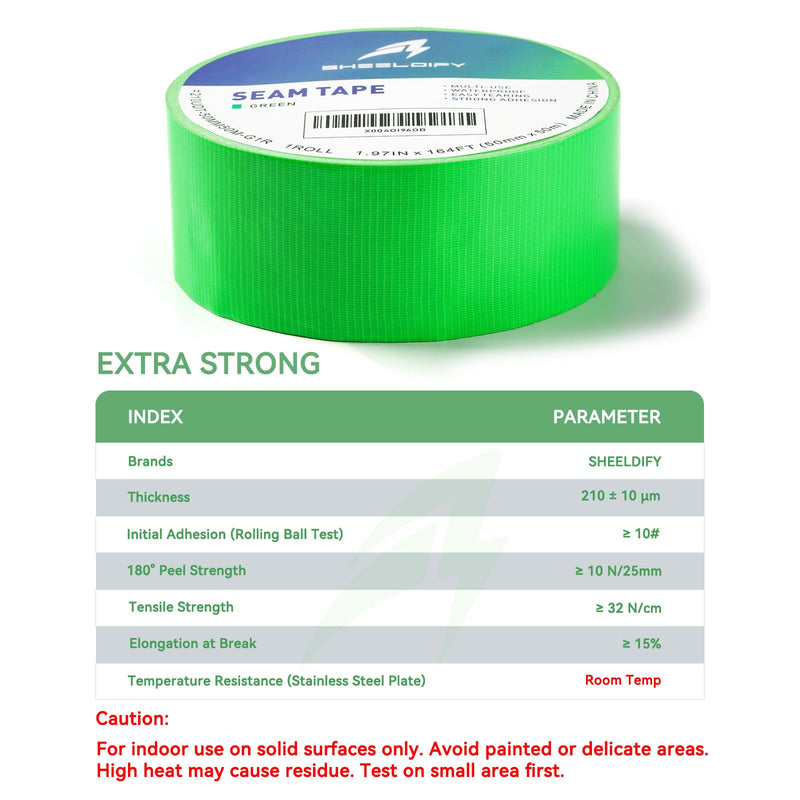 1.97" x 164‘ Seam Tape - Duct Tape Edge Tape Heavy Duty Multi-Purpose, Hand-Tearable, No Residue, Green, 1 Roll 1.97" x 164' 1Roll