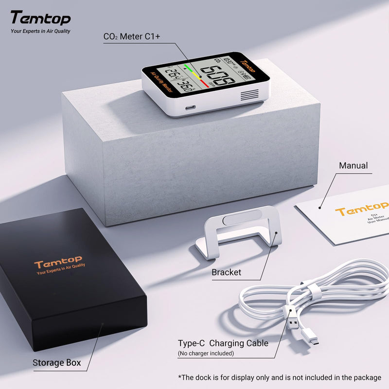 [Australia - AusPower] - Temtop C1+ CO2 Meter with App, Bluetooth Thermometer, Hygrometer with CO2 Measurement, Temperature and Humidity Sensor, Smart Monitor for Indoors, Office, Living Room, School Room Mit APP CO₂ Temp. & Feucht 