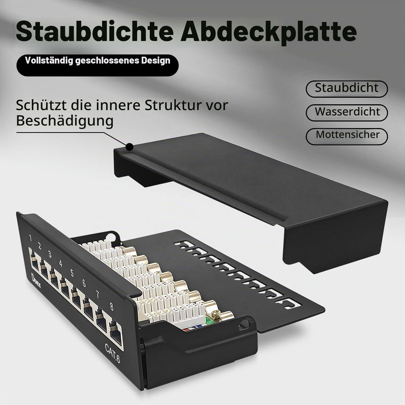 CAT6 Patch Panel 8 Port Distribution Panel Desktop & Wall Mounted Shielded 8x RJ45 Socket LSA Distribution Panel for Gigabit Network Switch 8 Port CAT6 Patch Panel