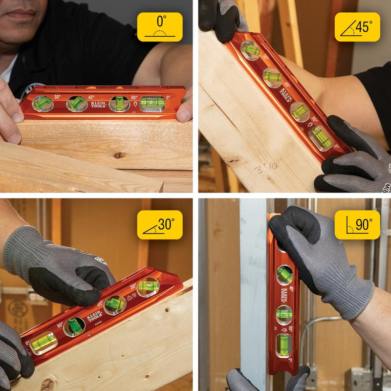 [Australia - AusPower] - Klein Tools 935RB Torpedo Level, 8-Inch Billet Magnetic Level, 0/30/45/90 Degree Vials, V-Groove, Tapered Nose, High-Visibility Vial and Body Standard 