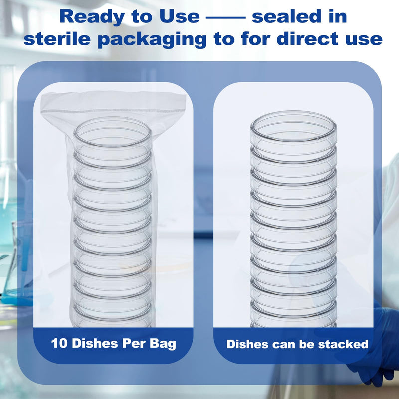 100 Pack Petri Dishes with Lids, 60x15mm Sterile Petri Dishes, Plastic Petri Dishes, 3 Vents Petri Dish, Thick Culture Petri Dishes for Lab Science Experiment, Microbiology 60×15mm 100