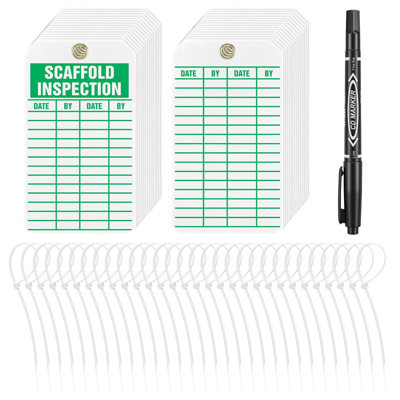 30 Pcs Scaffold Safety Tags Scaffold Inspection - 5.75'' x 3.25'' x 0.01'' Warning Status Tag with Cable Ties & Pen Durable Water-Resistant 10-mil Pf-cardstock