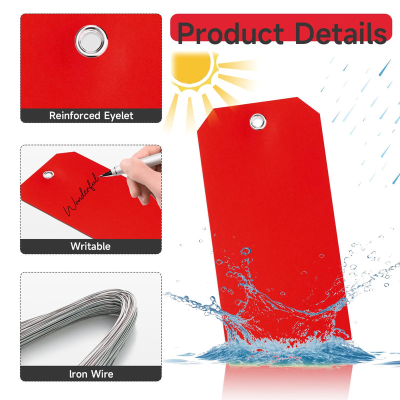 200 Waterproof Writable Plastic Hang Tags - 6 1/4 x 3 1/8, Red