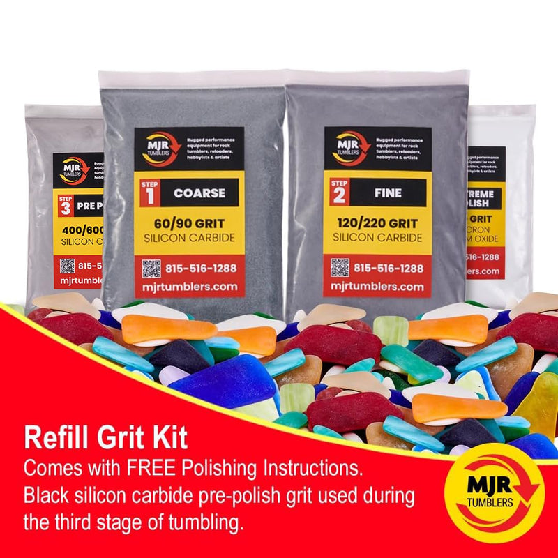 [Australia - AusPower] - Refill Grit Kit w MJR Tumblers Premium Quality Extreme Polish 12,000 Grit Sub Micron Aluminum Oxide Polish for Unparalleled Results. For 3lb Rock Tumblers w Silicon Carbide, Disabled and Veteran Owned for 3lb barrel 