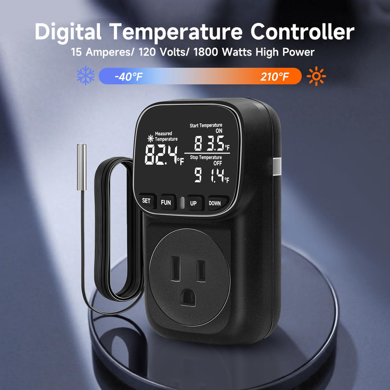 [Australia - AusPower] - Digital Temperature Controller Outlet, Plug-in Thermostat with LCD Display, Black, Indoor Temperature Monitoring 