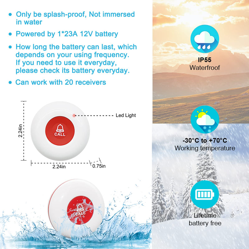 [Australia - AusPower] - CallToU Caregiver Pager Call Button elderlyWireless SOS Call Button Vibration Pager Nurse Calling Alert System for Home Elderly Disabled Patient 2 SOS Call Buttons/Transmitters 2 Receivers CCVP 2-2 